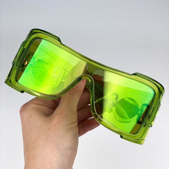 Versace VE4451 54208N Sunglasses Transparent Green Mirrored Wraparound Unisex - Picture 3 of 10